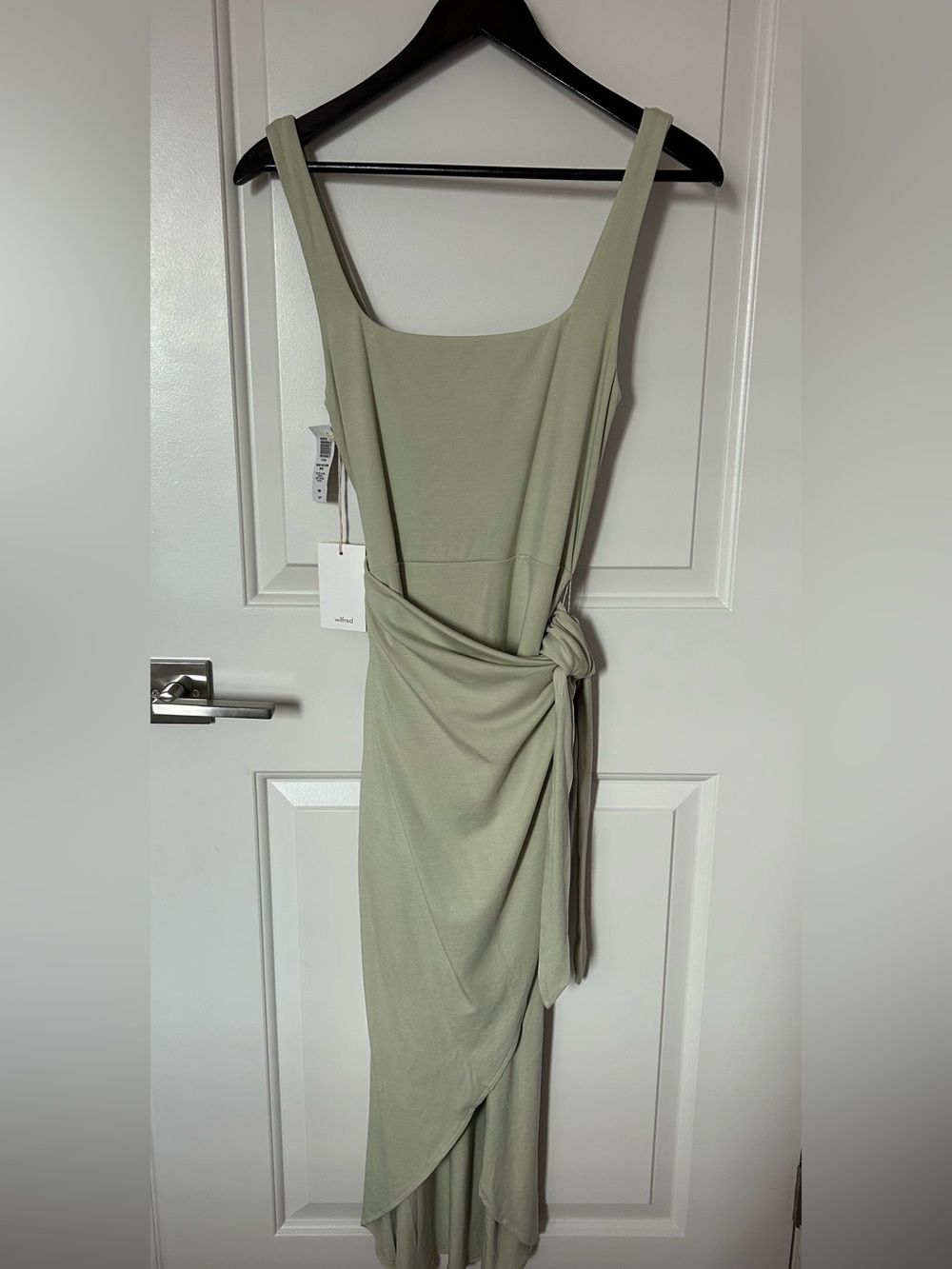 NWT Aritzia Wilfred Saturn Midi Dress Square Neck Wrap in Pastel Sage Green Sz M - Picture 8 of 12